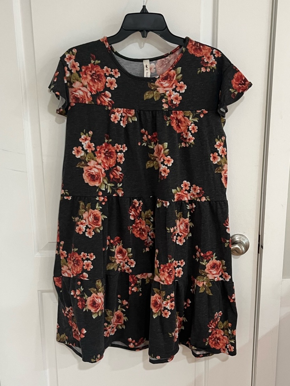 Vanilla Bay Charcoal Grey Floral Tiered Dress